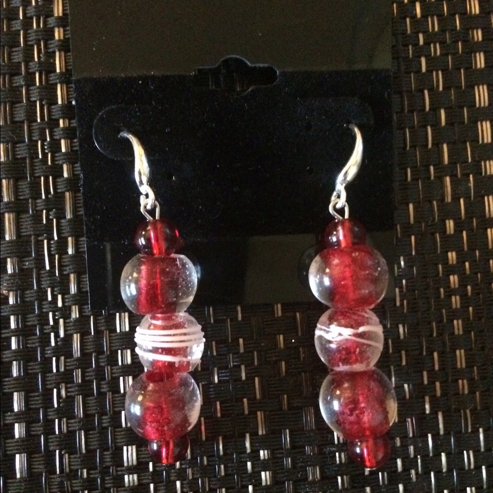 Sterling Silver Red Glass Earrings